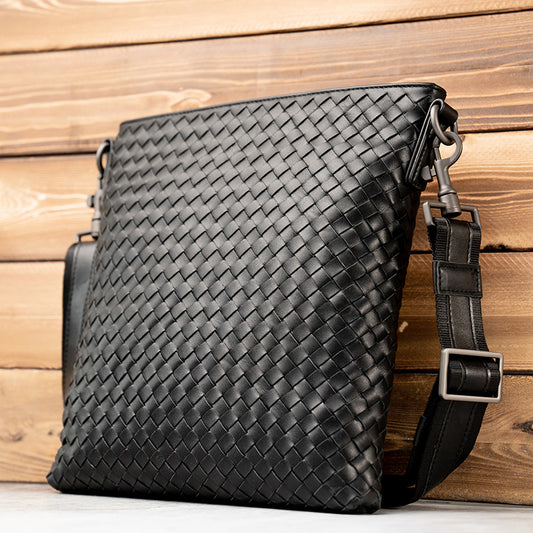 Bolso Tejido de Cuero para Hombre - Diseño Vertical Moderno - Image 2