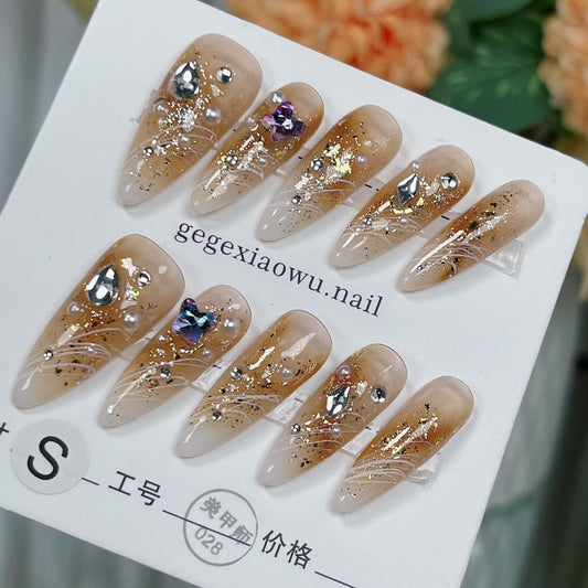 Pegatinas de Uñas Almendra Desmontables Hechas a Mano - Image 2