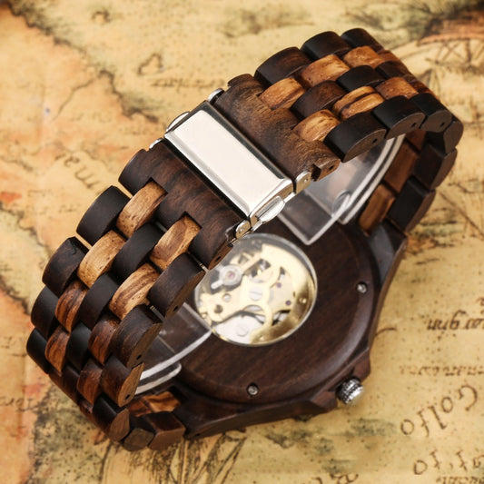 Reloj Automático Madera Ébano Zebra con Correa de Cinco Cuentas - Image 2