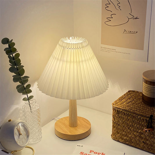 Lámpara de Mesa Plisada Vintage USB, Luz Regulable Estilo Coreano - Image 2