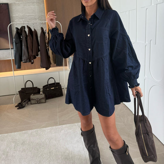 Vestido Camisero Denim Manga Larga - Image 2