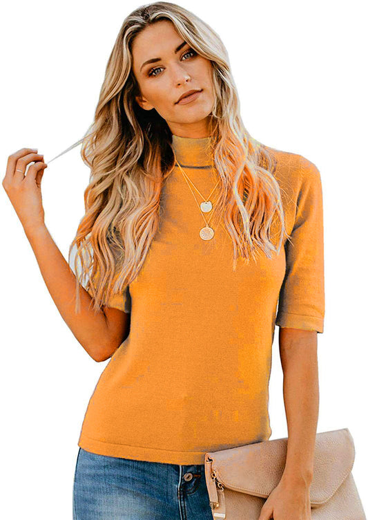Blusa Casual de Cuello Mao Manga Corta en Colores Sólidos - Image 2
