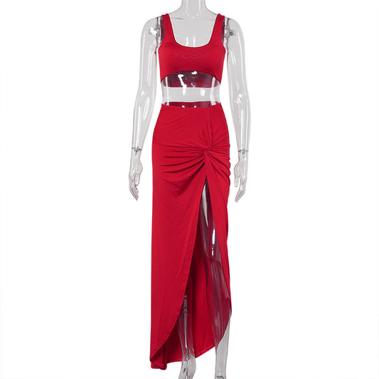 Traje Conjunto Asimétrico para Mujer con Falda Larga y Abertura Alta - Image 2