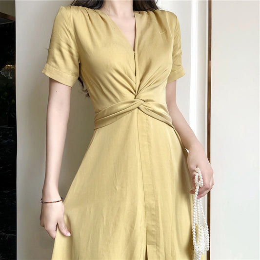 Falda Larga Amarillo Claro con Cintura Campánula Floral Francés - Image 2