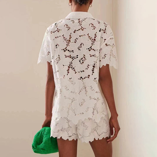 Conjunto de Dos Piezas: Blusa Tipo Solapa y Shorts Casuales para Mujer - Image 2