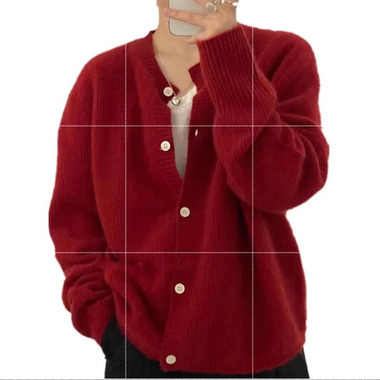 Cardigan de Cachemira para Mujer Cuello Redondo Abrigo Tejido Grueso Otoño Invierno - Image 2