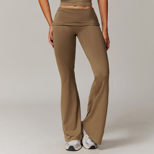 Pantalones Yoga Deportivos Talle Alto con Pliegues y Bota Acampanada - Image 2