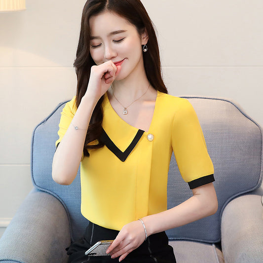 Blusa Manga Corta con Contraste y Diseño Moderno para Mujer - Image 2