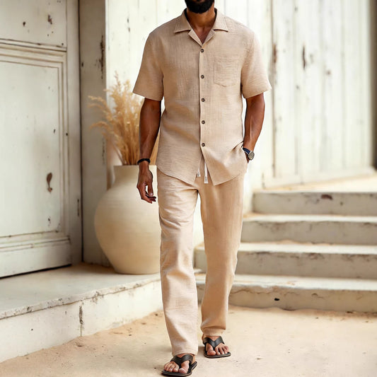 Conjunto Elegante de Camisa y Pantalón de Color Liso para Hombre - Image 2