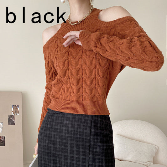 Suéter Tejido Hombro Descubierto para Mujer - Colores Sólidos Otoño - Image 2