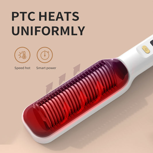 Two white and gold electric hot combs, one larger with a textured panel and one smaller with a digital temperature display. - Image 2