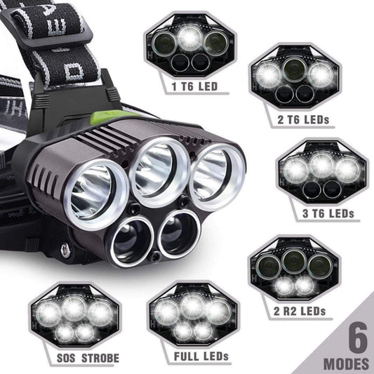 Linterna Frontal LED Recargable USB para Pesca Nocturna - 6 Modos - Image 2
