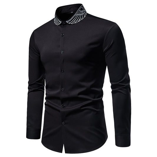 Camisa de Cuello Mao con Alas Bordadas para Hombre - Estilo Moderno - Image 2