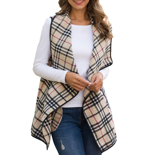 Chaleco Cuadros Solapa Capa Sleeveless para Mujer - Image 2
