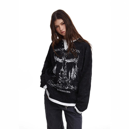 Blusa Punk Retro Americana con Hebilla Perla y Doble Textura - Image 2