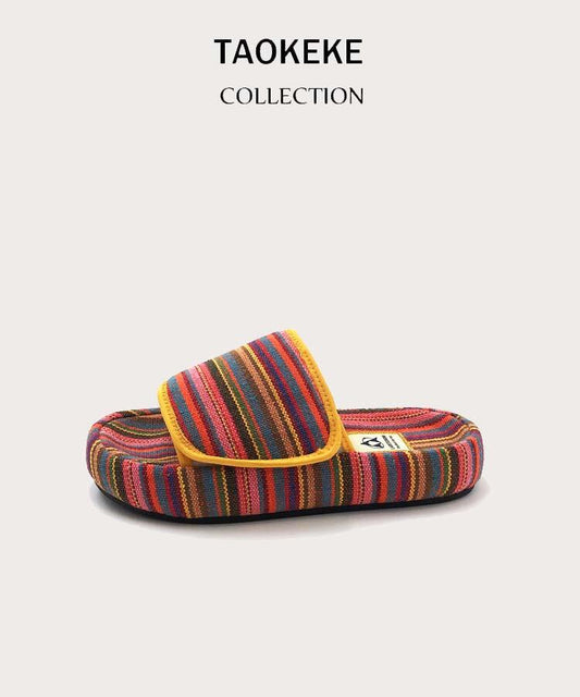 Sandalias de Suela Gruesa para Mujer - Diseño Arcoíris en Lona, Estilo Casual Verano - Image 2