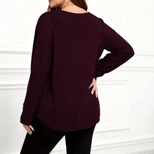 Blusa Casual Talla Grande Manga Larga Color Sólido - Image 2