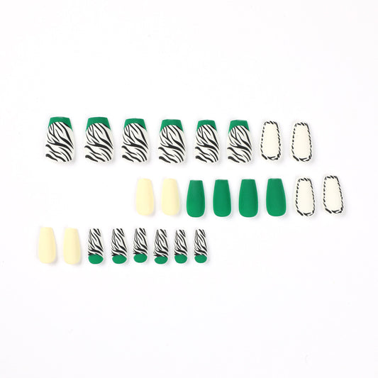 Uñas Postizas Diseño Rayas Francesas Verde y Negro - Image 2
