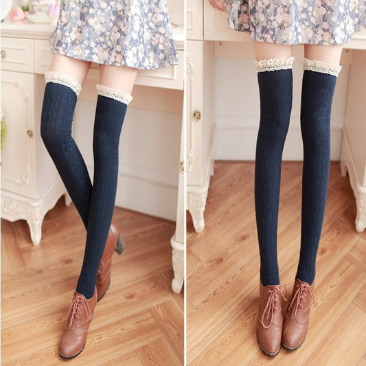 Calcetines hasta la rodilla con encaje, medias altas estilo preppy - Image 2