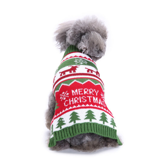 Suéter Navideño para Mascotas con Cuello Alto, Rayas y Copos de Nieve - Image 2