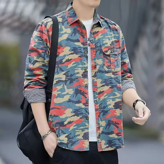 Chaqueta Casual Camuflaje Hombre - Camisa Suelta Retro Manga Larga - Image 2