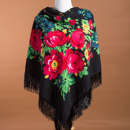 Foulard Cuadrado Étnico con Flecos - Abrigo Cálido y Elegante - Image 2