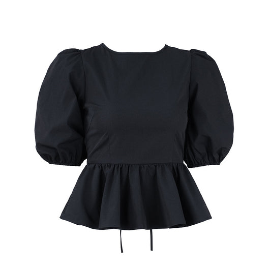Blusa Elegante con Mangas Abullonadas y Espalda Descubierta - Image 2