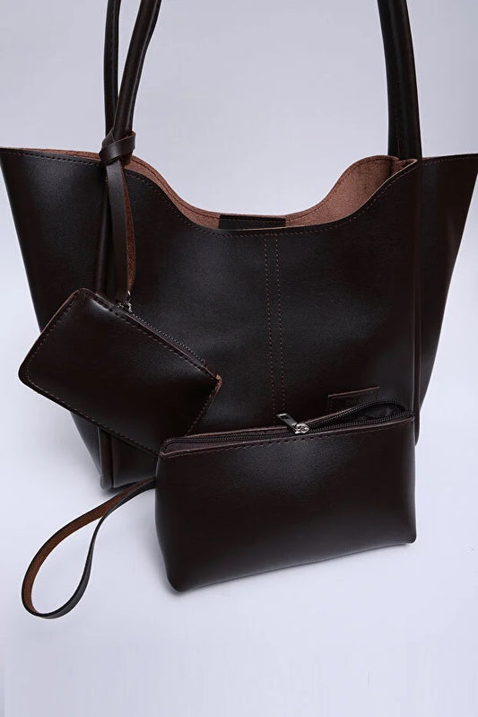 Bolso de Cuero Sintético Marrón para Mujer con Cartera y Neceser Incluido - Image 2