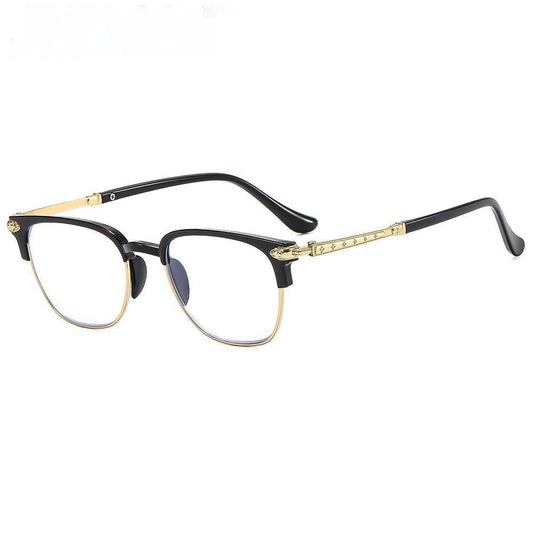 Black and gunmetal large-framed reading glasses with blue-light-blocking lenses for men. - Image 2