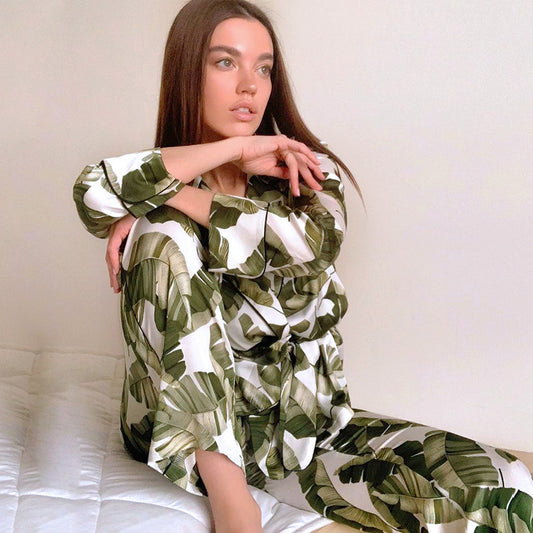 Pijama Largo Estampado Hojas de Plátano para Mujer - Homewear Cómodo - Image 2