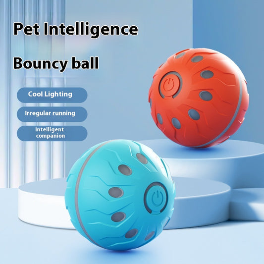 Orange-red automatic pet toy ball with a textured surface and a power button, designed for dogs. - Image 2