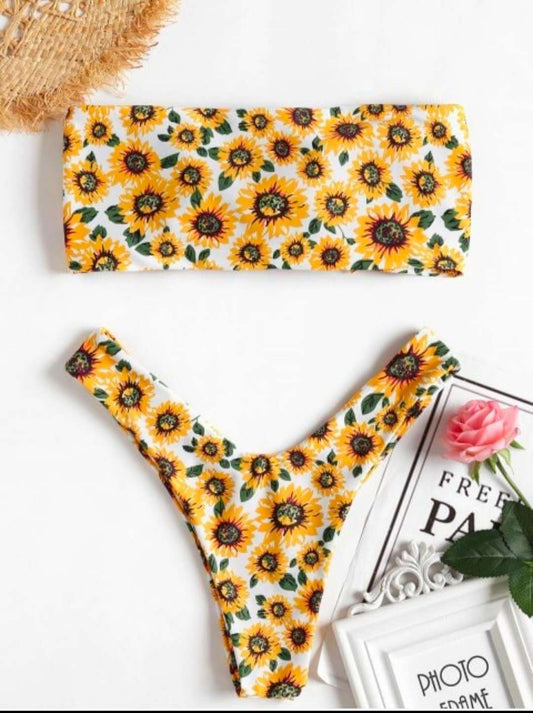 Traje de Baño Tipo Top Cactus Multicolor con Abertura Lateral para Mujer - Image 2