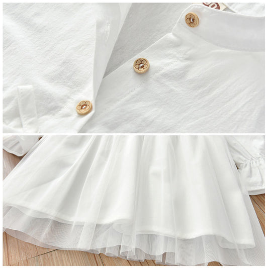 Vestido Princesa Coreano de Gasa Blanca con Mangas Largas para Bebé - Image 2