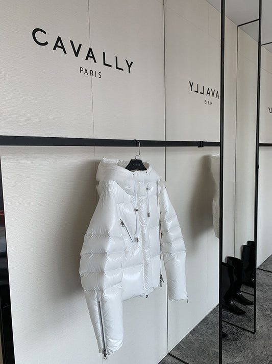 Chaqueta Acolchada Corta Blanca Brillante - Plumón Premium - Image 2