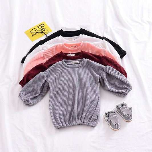 Blusa Infantil Primavera con Mangas Linterna - Colores Sólidos - Image 2