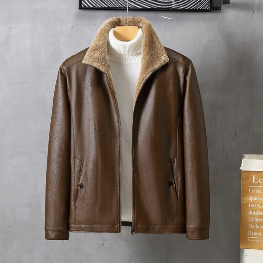 Abrigo de Cuero con Forro Polar Acolchado para Hombre - Image 2