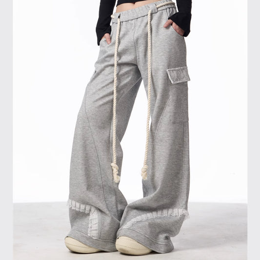 Pantalones de Chándal Gris Cintura Ajustable con Bolsillos Múltiples para Mujer - Image 2