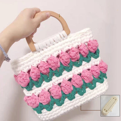 Bolso Tejido a Mano con Flores de Crochet - Diseño Tulipanes