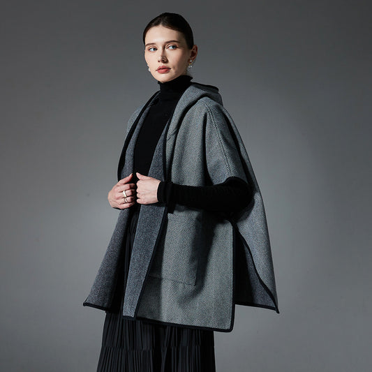 Poncho Capa Gris Reversible de Lana Doble Faz - Image 2