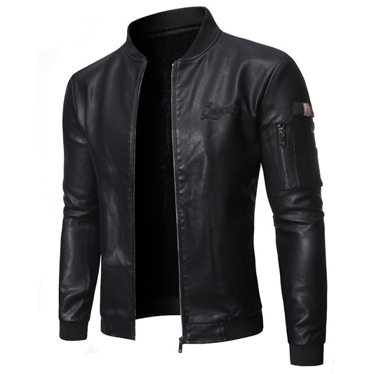 Chaqueta de Cuero Lavado para Hombre con Cuello Tipo Smoking - Image 2