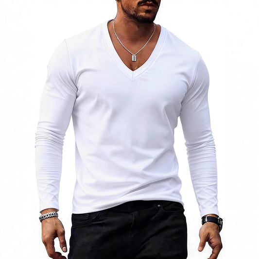 Playera Casual Cuello V Talla Grande para Hombre - Colores Sólidos - Image 2