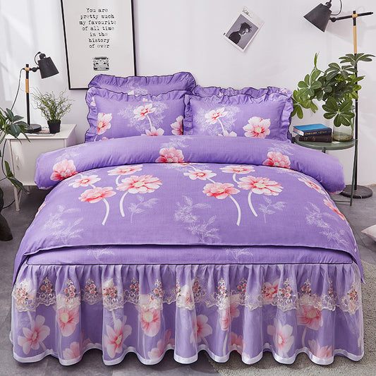 Juego de Cama de 4 Piezas con Volante de Encaje Antideslizante - Image 2