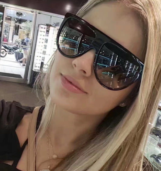 Women's full-frame tortoiseshell sunglasses with gradient purple lenses, shown from front and angled views. - Image 2