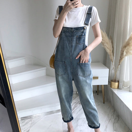 Pantalones Denim Cropped Vintage Holgados con Tirantes para Mujer - Image 2