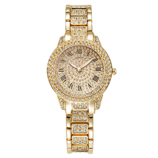 Juego de Reloj y Pulsera de Acero Inoxidable con Números Romanos y Diamantes - Image 2