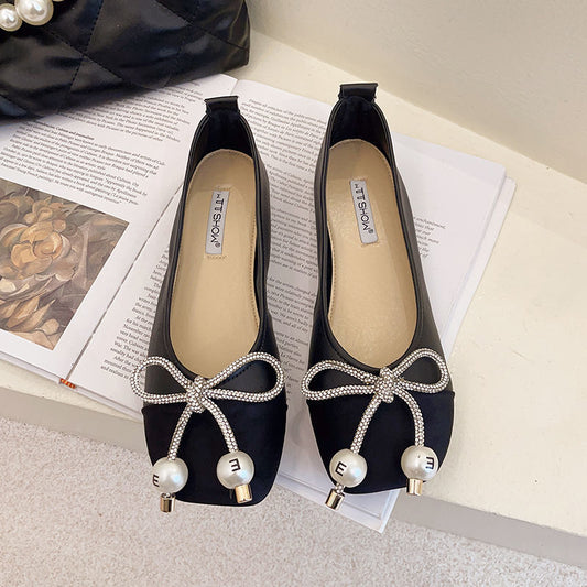 Zapatos Planos con Moño de Perlas y Punta Cuadrada - Suela Suave - Image 2