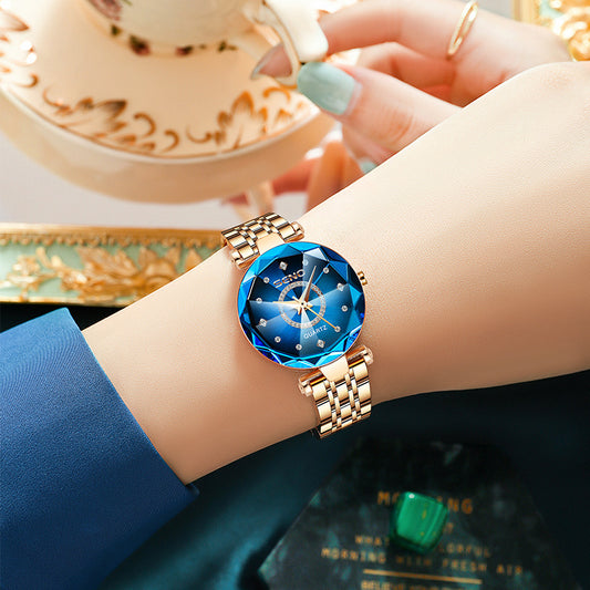 Reloj Impermeable para Mujer con Correa de Acero Inoxidable y Cristal Poligonal - Image 2