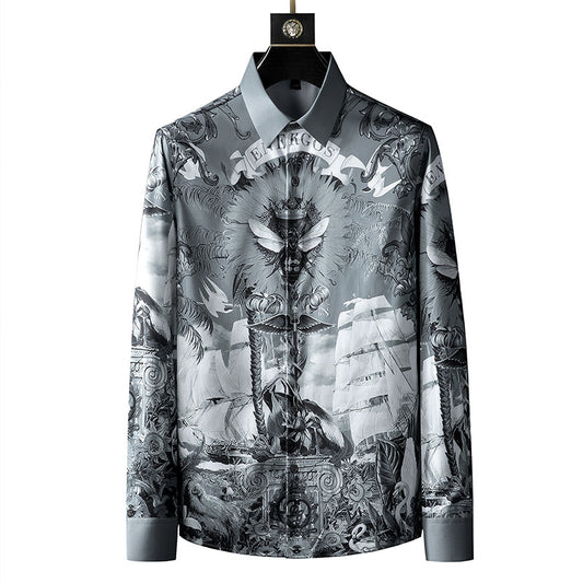 Camisa Estampada Manga Larga para Hombre - Diseño Moderno sin Planchado - Image 2