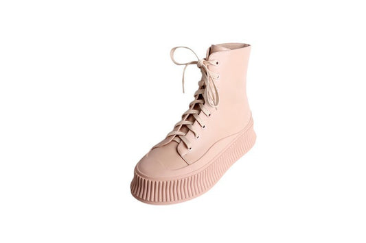 Botines Mujer Estilo Coreano Plataforma Gruesa Cordones Alto Casual - Image 2
