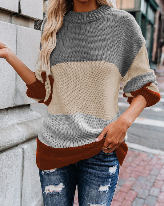 Suéter Tejido de Rayas para Mujer Cuello Redondo Otoño Invierno - Image 2